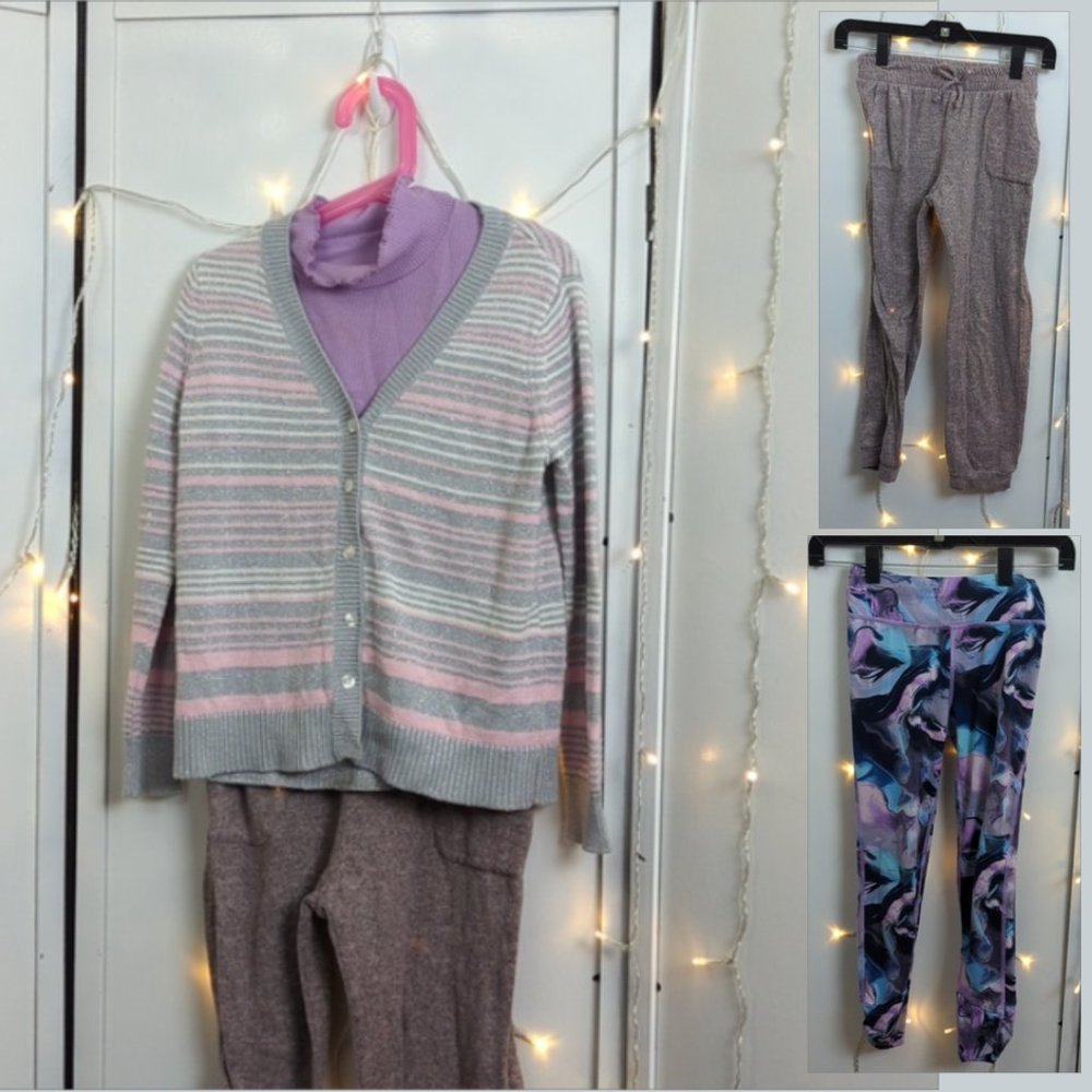 Girls 7/8 Mock Turtle Neck Bundle - Coordinated Cardigan Included